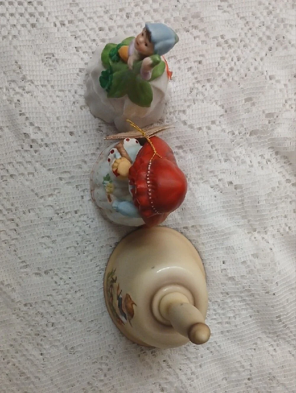 Hand-Painted Ceramic Wall Figurines - Red, Green, Cream Accents